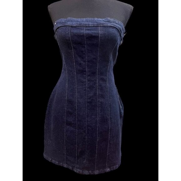 Zara Dresses & Skirts - ZARA Strapless Mini Dress Women SM Dark Denim with stretch 90s western country